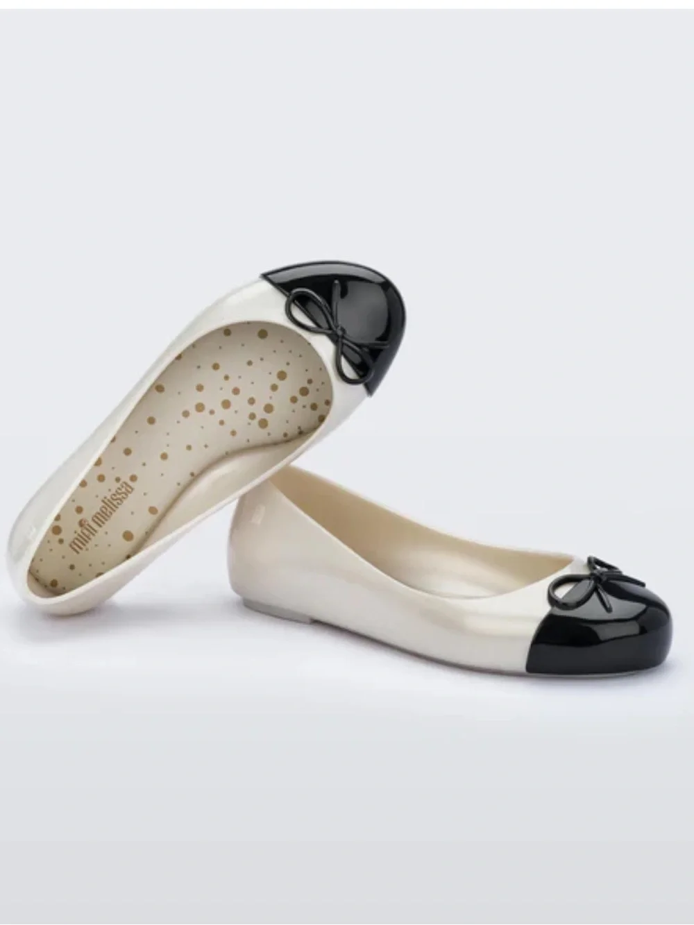 Mini Melissa Sweet Love Bow Cap-Toe Jelly Flats in Cream and Black EU 31 US 13